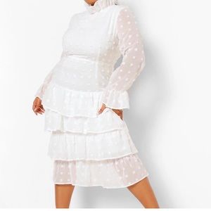 Plus Polka Dot Ruffle Tiered Midi Dress NWT